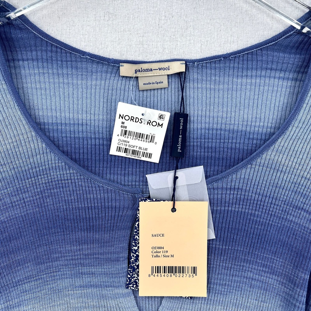 PALOMA WOOL Sweater Womens Medium Blue Sauce Button Ribbed Knit Cropped Top NWT - Picture 11 of 16